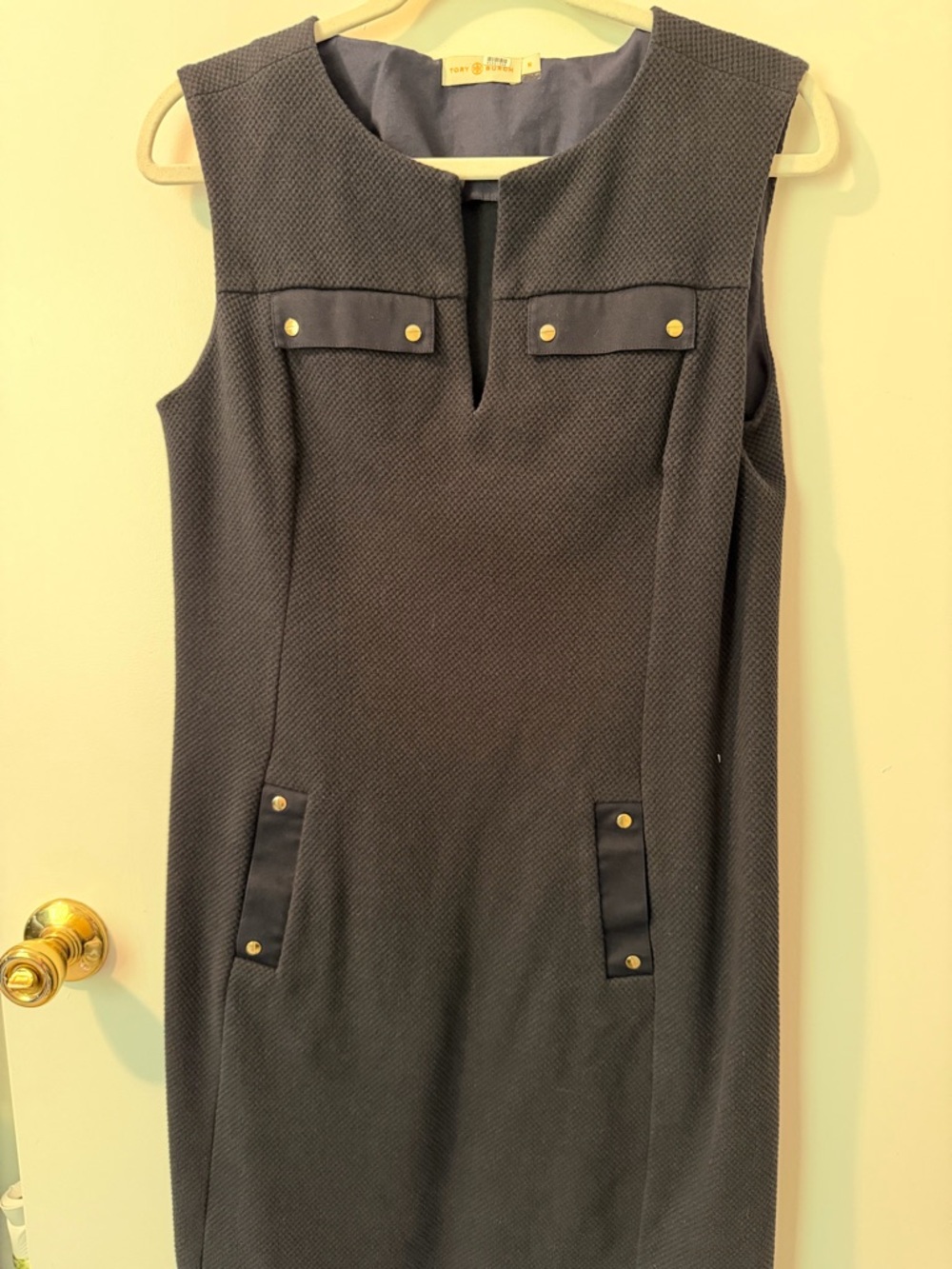 Tory Burch Navy Sleeveless Shift Dress with Gold Buttons
